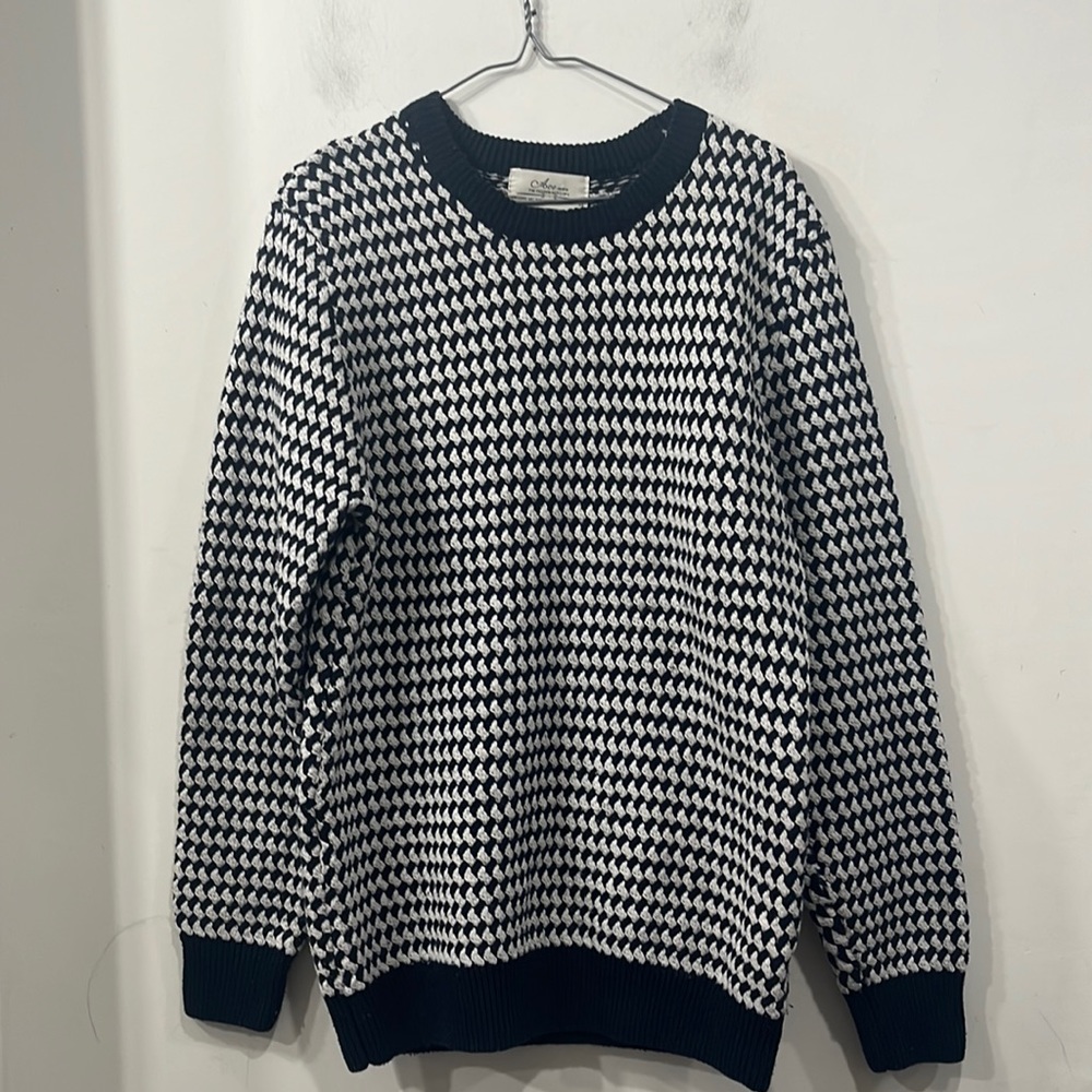 ACE Men Knitted Pullover Sweater Navy Blue/ White